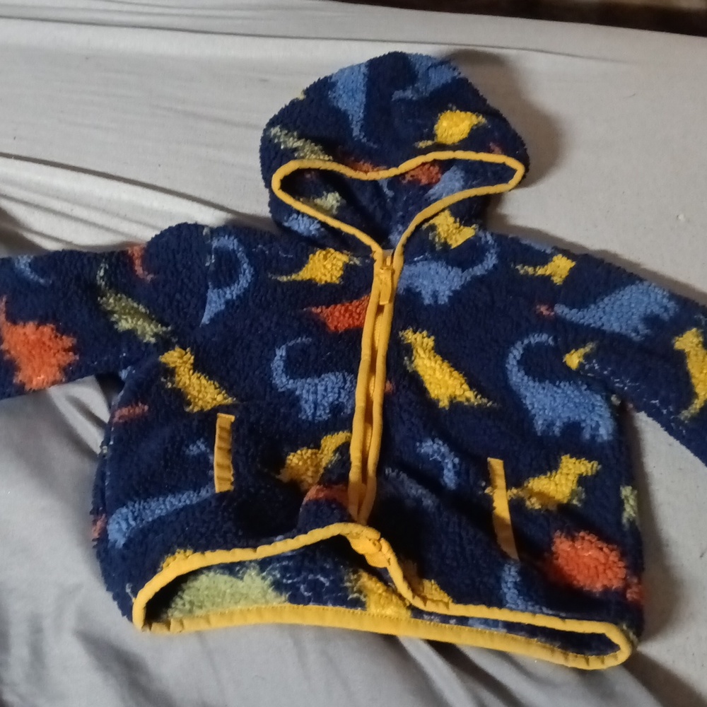 Little Me Blue and Yellow Dinosaur Puffer Jacket